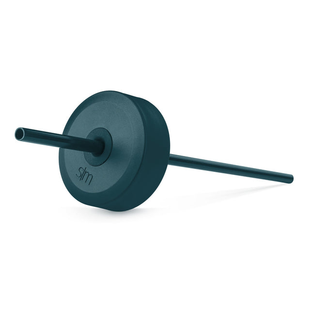 Deep teal circular lid with integrated cylindrical straw, product view against plain background Deep teal circular lid with integrated cylindrical straw, product view against plain background