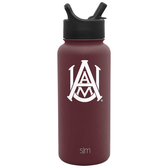 Deep burgundy water bottle with matte black cap and straw system Deep burgundy water bottle with matte black cap and straw system