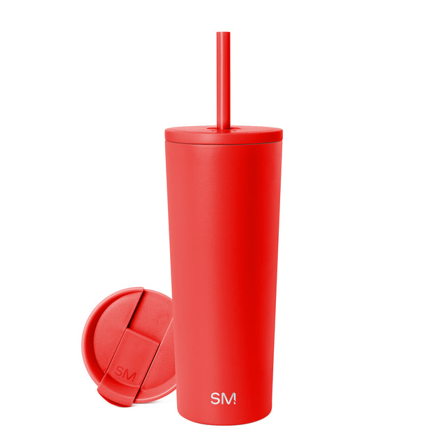 Red-orange ceramic drinkware on white background