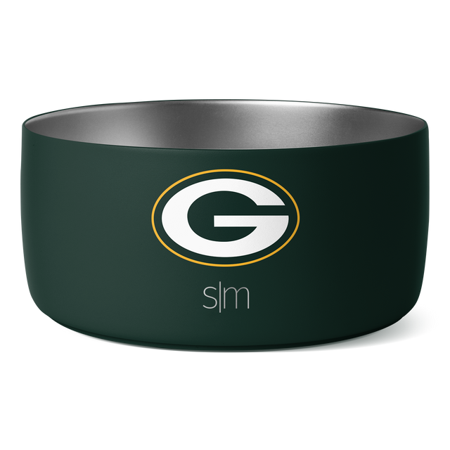 Forest green bowl with brushed silver interior and golden yellow border accent