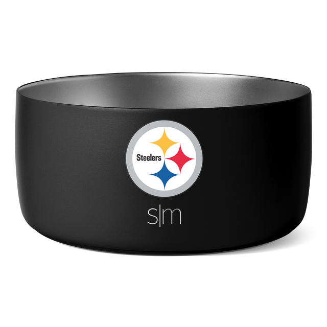 Matte black Pittsburgh Steelers logo cap with metallic silver-gray interior rim and base, featuring the team's four-pointed star emblem in gold and red.