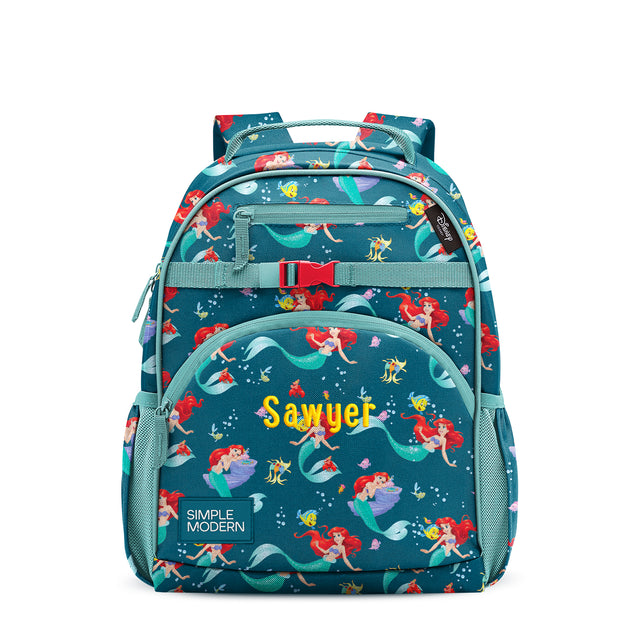 Teal children's backpack with colorful underwater design, featuring 