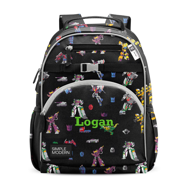 Black school backpack with gray trim, neon green 