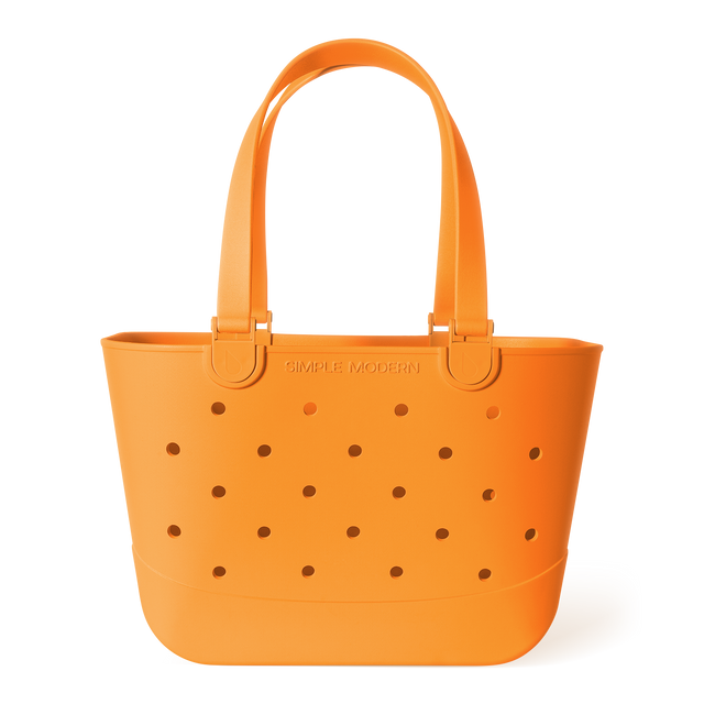 Orange tote bag with perforated ventilation holes, dual handles, and 