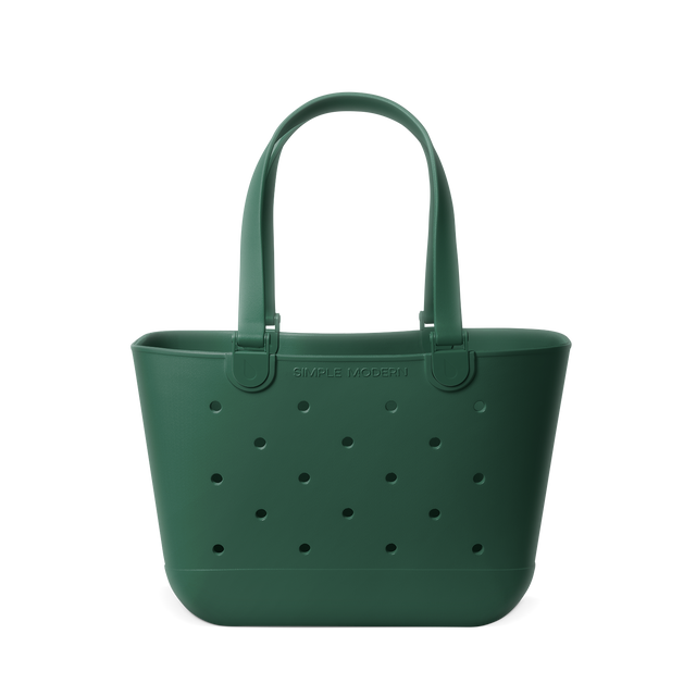 Forest green canvas tote bag with handles displayed against a white background, featuring a muted sage tone color finish.