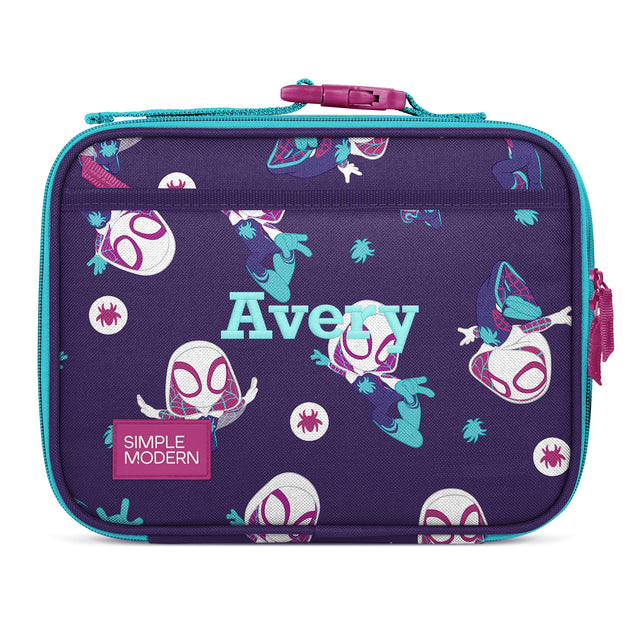Personalized purple kids lunch bag named 