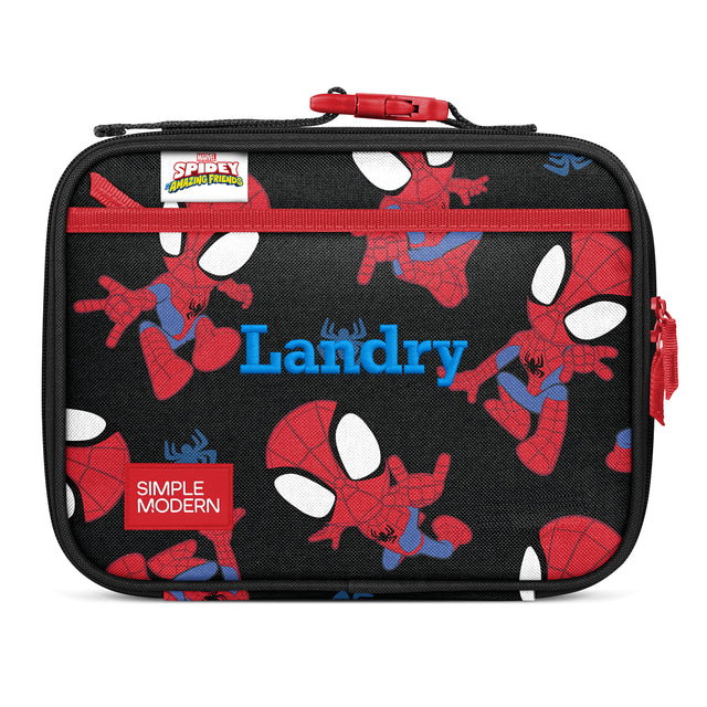 Red and black Spider-Man insulated lunch box from Simple Modern featuring 