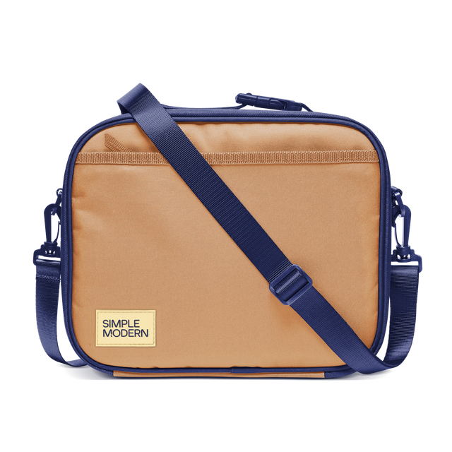 Tan and navy blue color swatch for HAD-HS-4-RCT-M bag showing caramel brown as primary color with deep navy blue accents along the edges