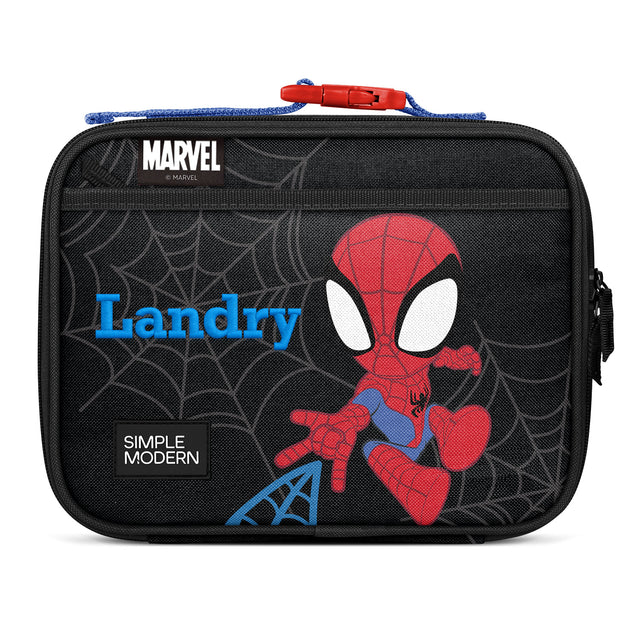Charcoal black Spider-Man lunch box personalized with name 