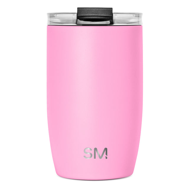 Bright pink insulated tumbler with matte finish on white background