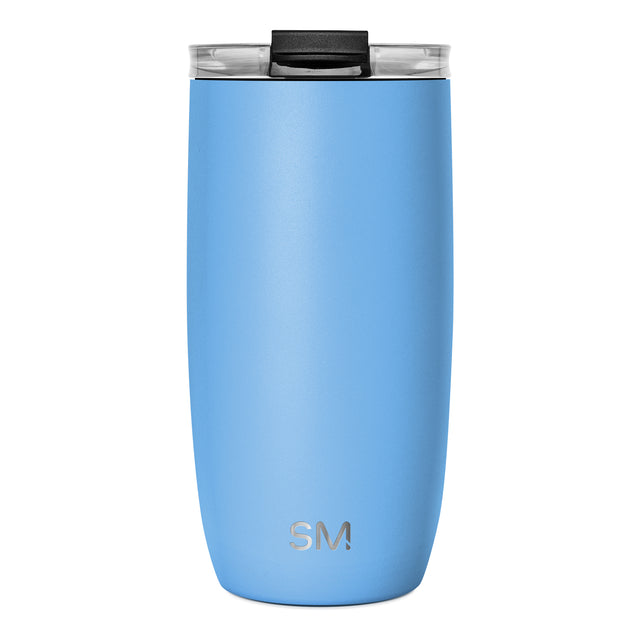 Periwinkle blue insulated tumbler with matte finish on white background