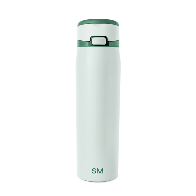 Pale mint green tumbler with forest green lid rim and horizontal accent stripe