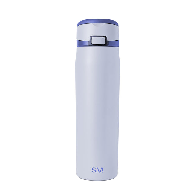 Soft periwinkle tumbler with cobalt blue rim, featuring a calming lavender-blue body and deeper blue accent at the top.