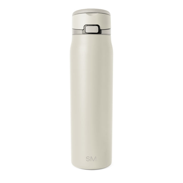 Cream-colored water bottle with gray charcoal lid and band accents, displayed against a neutral background