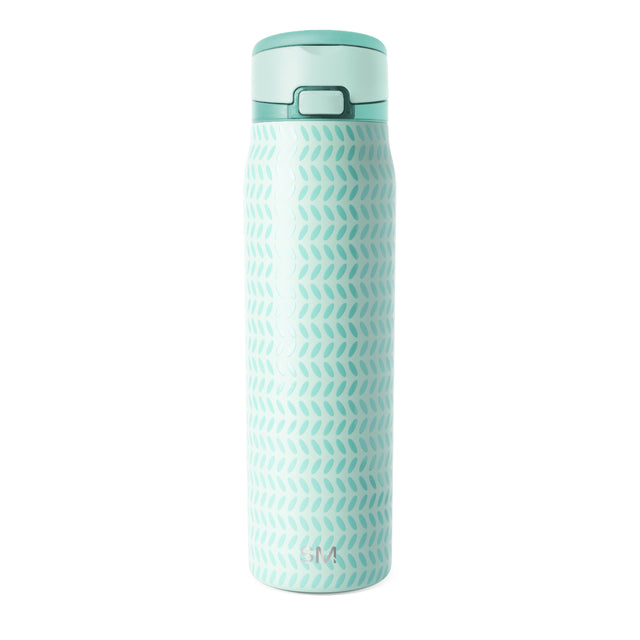 Soft mint green glass bottle with deeper teal-green cap and upper portion, displayed against a matching seafoam background.