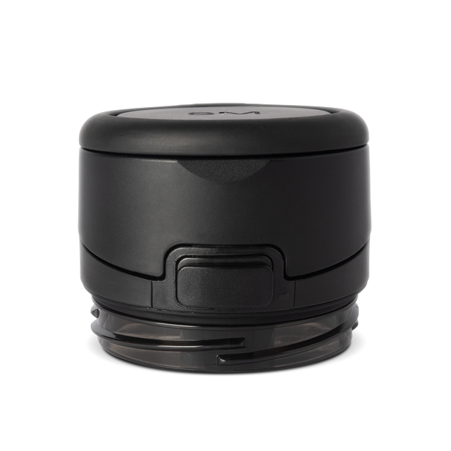 Black matte container lid and body with semi-transparent gray base section