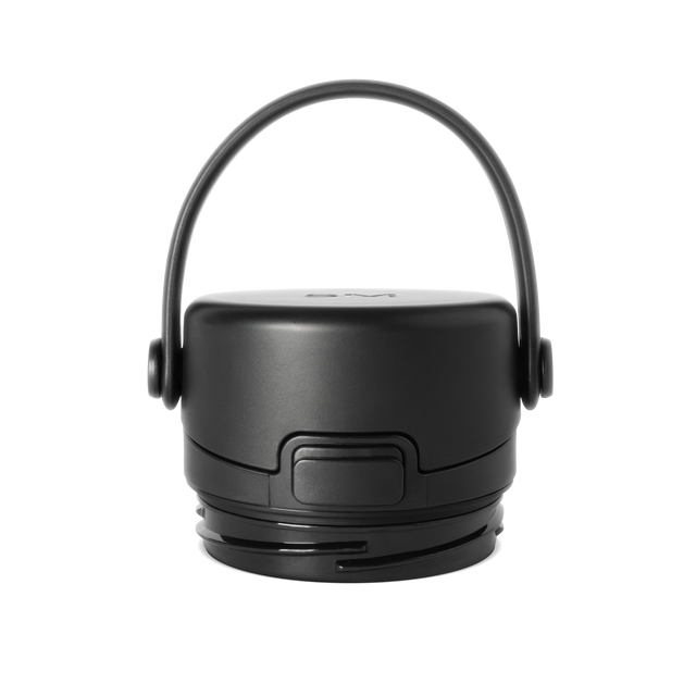 Black matte charcoal container with matching lid and handle against white background