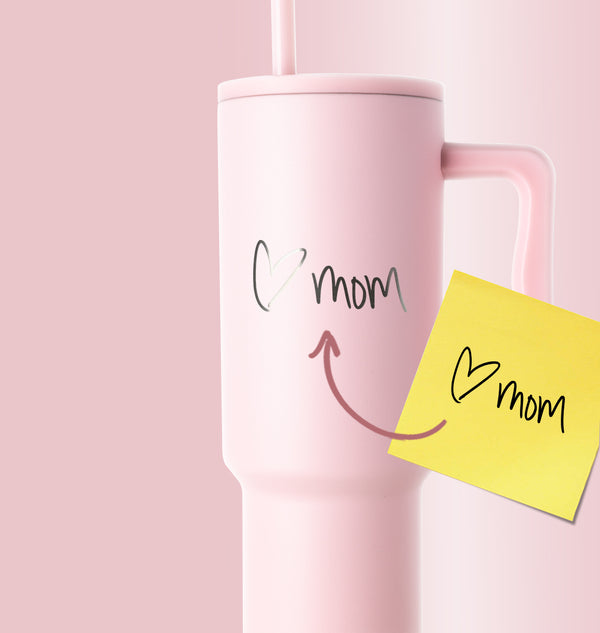 Soft white modern tumbler with subtle pink accents on pale pink background