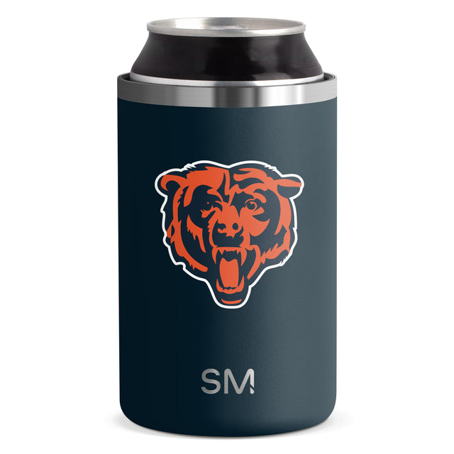 Deep teal can sleeve with bright orange-red bear logo and metallic silver trim bands.