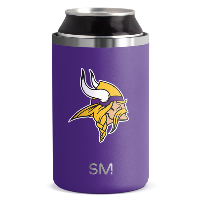 Purple product with yellow and white logo graphic and brushed stainless steel trim at top