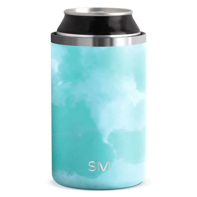 Pale turquoise product with watercolor-like cloud and marble patterns in white and cream tones