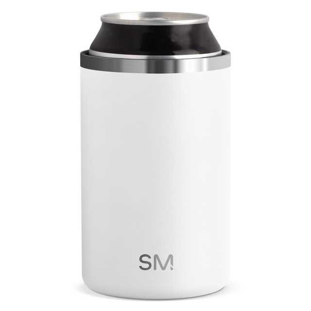 White cylindrical vessel with brushed stainless steel rim and band, clean minimalist design on white background
