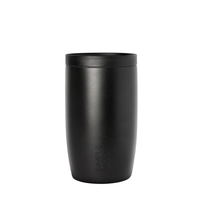 Matte black cylindrical vessel with charcoal finish and subtle light reflections showing textured surface detail