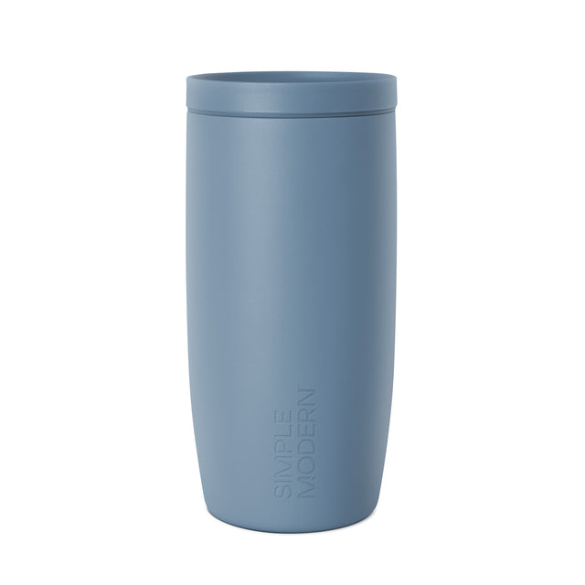 Soft blue-gray tumbler on white background