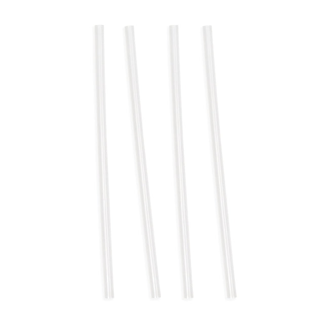 Four clear translucent straws with light gray and off-white gradations on a white background