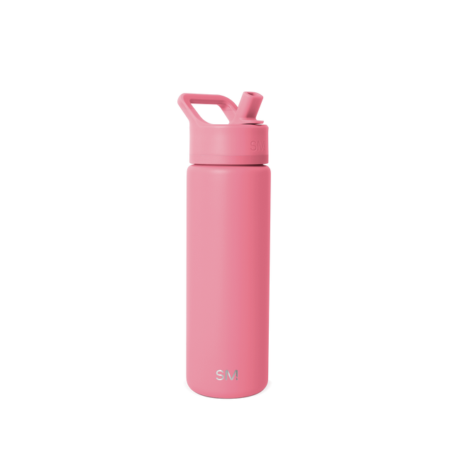 Soft pink water bottle with cap against a light gray background