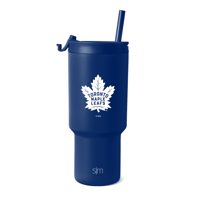 Navy blue tumbler with white graphic elements and contrasting design details, full body view of the TRK-F-30-H-TML drinkware.