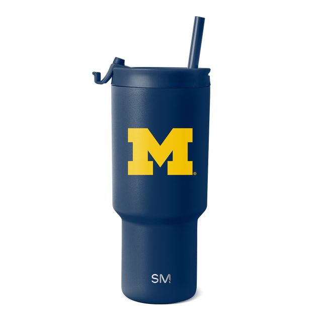 Deep navy blue tumbler with bright golden yellow 