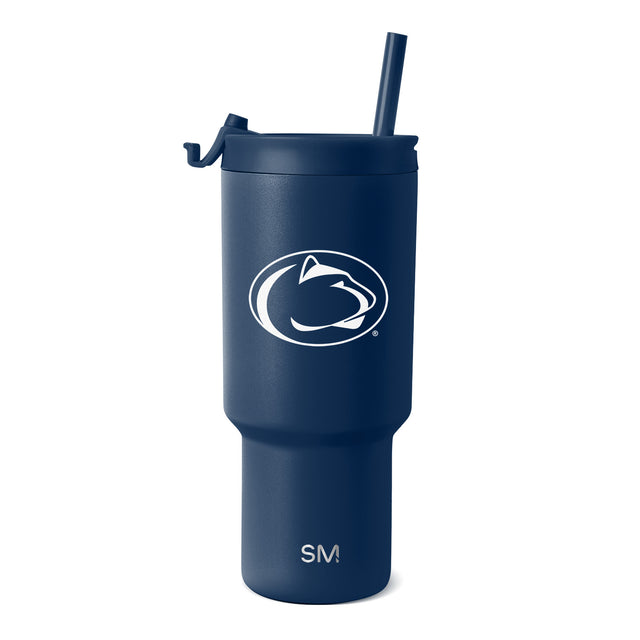 Deep navy blue matte tumbler with white background
