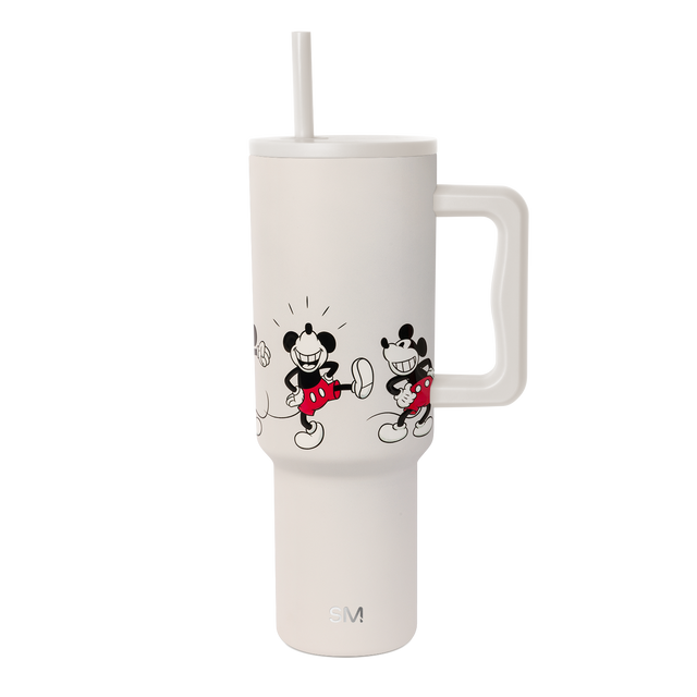 SM Insulated Tumbler with Mickey Mouse design, cream-colored body with black ink outlines and details