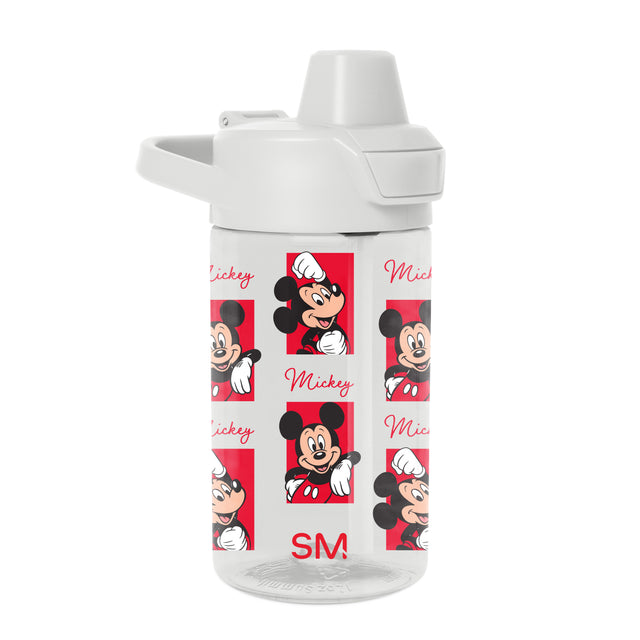 White water bottle with bold red and black printed design wrap featuring contrasting graphics on the exterior.