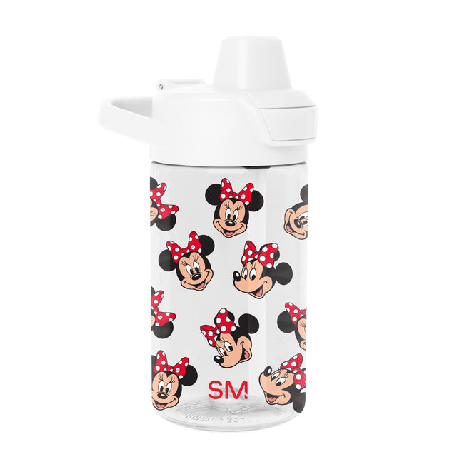 White Simple Modern plastic water bottle with screw-on lid and carrying handle against white background