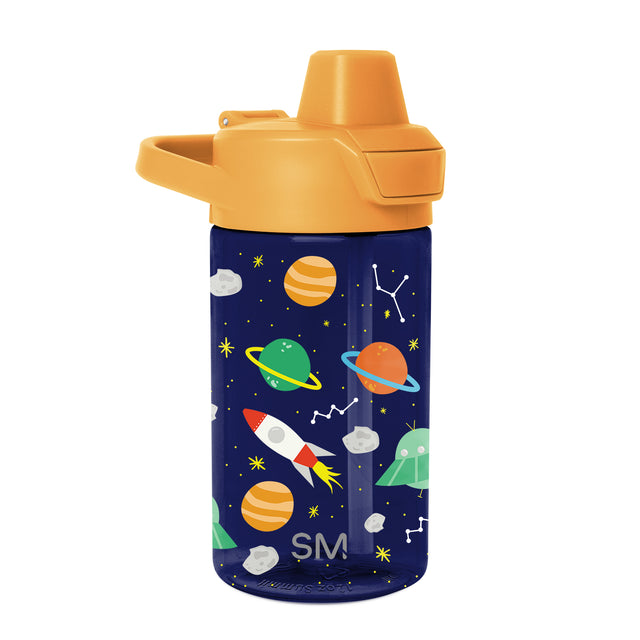 Navy blue water bottle with golden yellow lid and spout, featuring bright secondary color accents. Modern design suitable for daily hydration and outdoor activities.