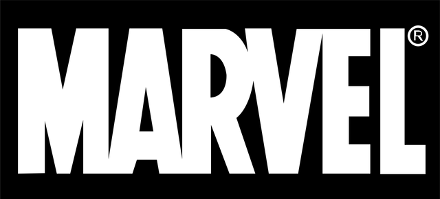 Marvel logo, white text on a black background