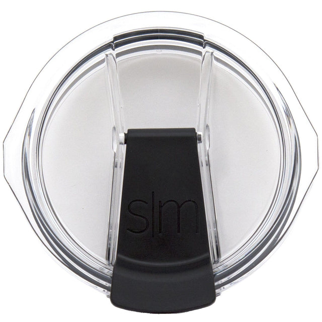 Slim Cruiser Tumbler splash-proof lid with black base, clear dome cover, and side grip tabs shown from above on white background