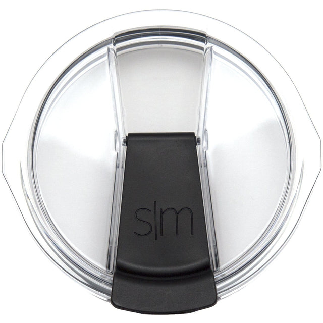 Clear and black splash-proof lid for 30oz Cruiser Tumbler with transparent dome, black center band, and trapezoidal base, shown on white background.